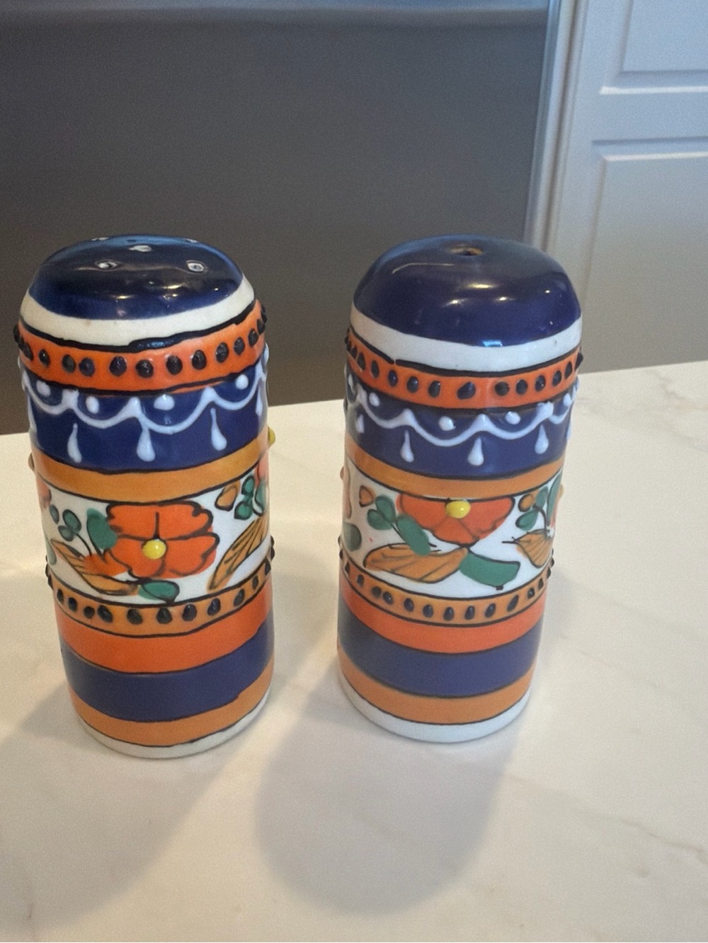 Hand-Painted Vintage Floral Salt & Pepper Shakers Talavera Style set of 2